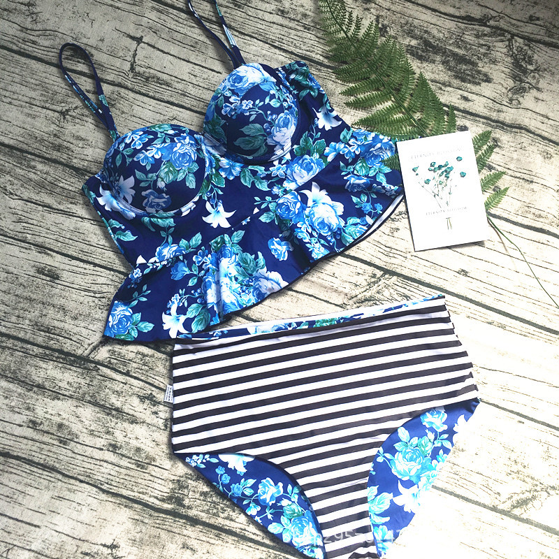 F4670Womens Adjustable Strap Floral Print Criss Cross Bikini Set